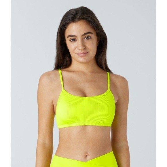 HALARA Other - Halara NWOT Ribbed Bikini Swimsuit Top Neon Yellow Green Size Large Swim